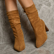 Elodie Marchetti | Suede Mid-Calf Block Heel Boots For Women