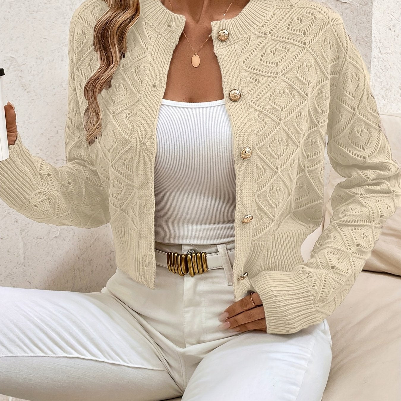 Camille Sorrentino | Diamond-Knit Sweater With Button-Front Detail For Women