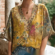 Adriana Bellini | Floral Embroidered V-Neck Blouse For Women