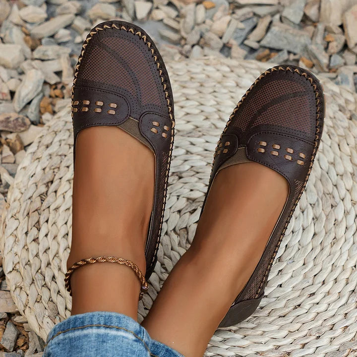 Luciana Velthorpe | Beige Perforated Slip-On Comfort Flats
