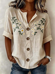 Antonella Marchese | Embroidered Floral Button-Up Blouse For Women