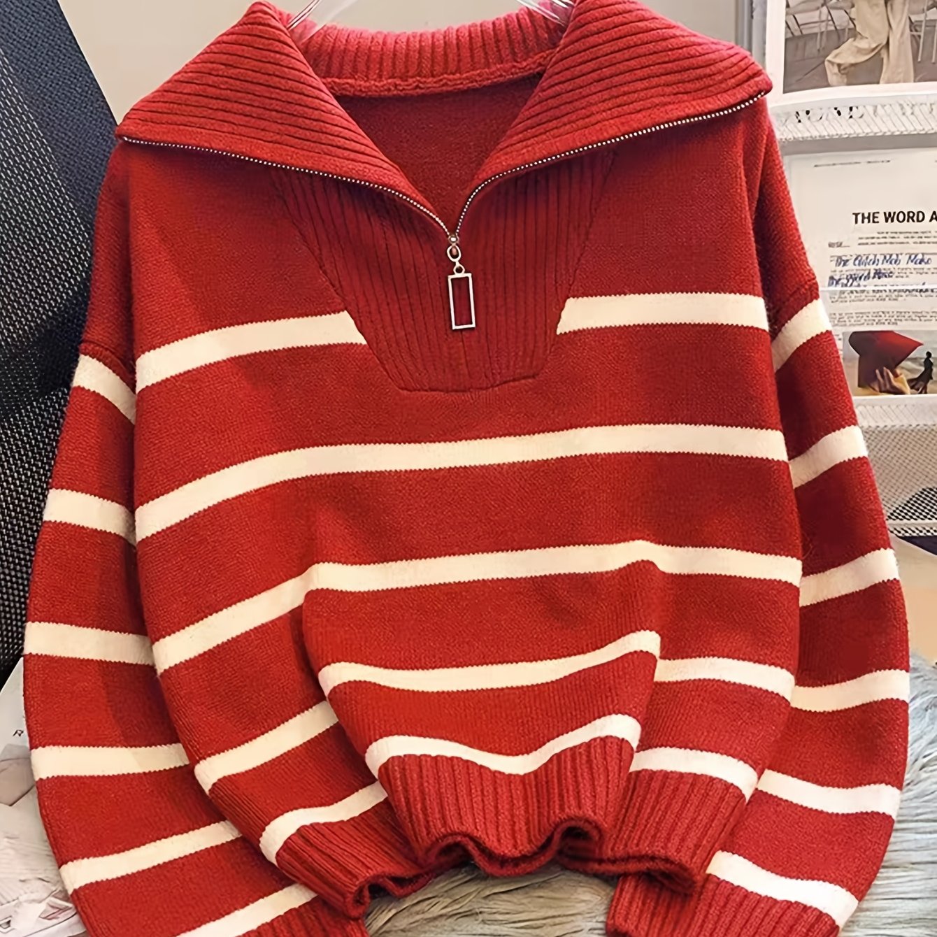 Perrine Duchamp | Striped Quarter-Zip Sweater For Women