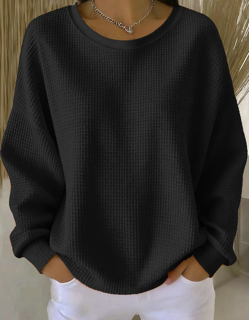 Nadia Brennan | Waffle Knit Oversized Pullover Sweatshirt For Women