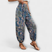 Giselle Tamberlaine | Boho Ethnic Print Smocked Waist Harem Pants