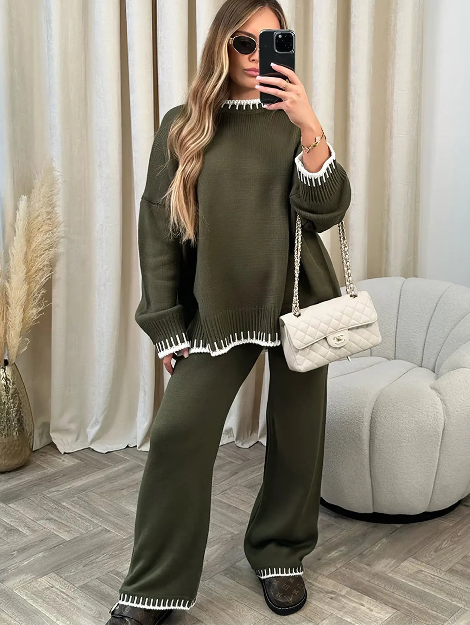 Adriana Castellane | Oversized Knit Wide Leg Lounge Set For Women