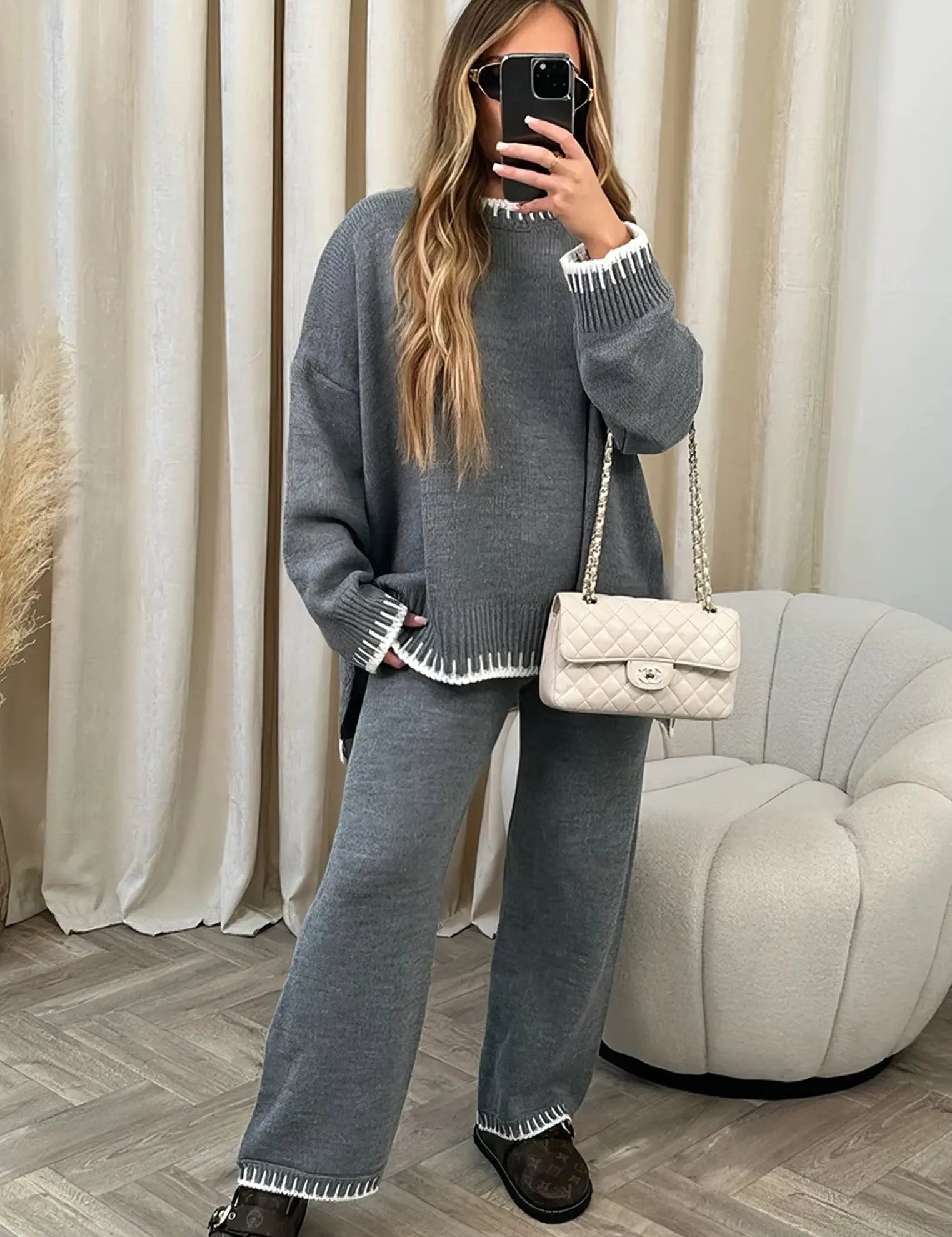 Adriana Castellane | Oversized Knit Wide Leg Lounge Set For Women