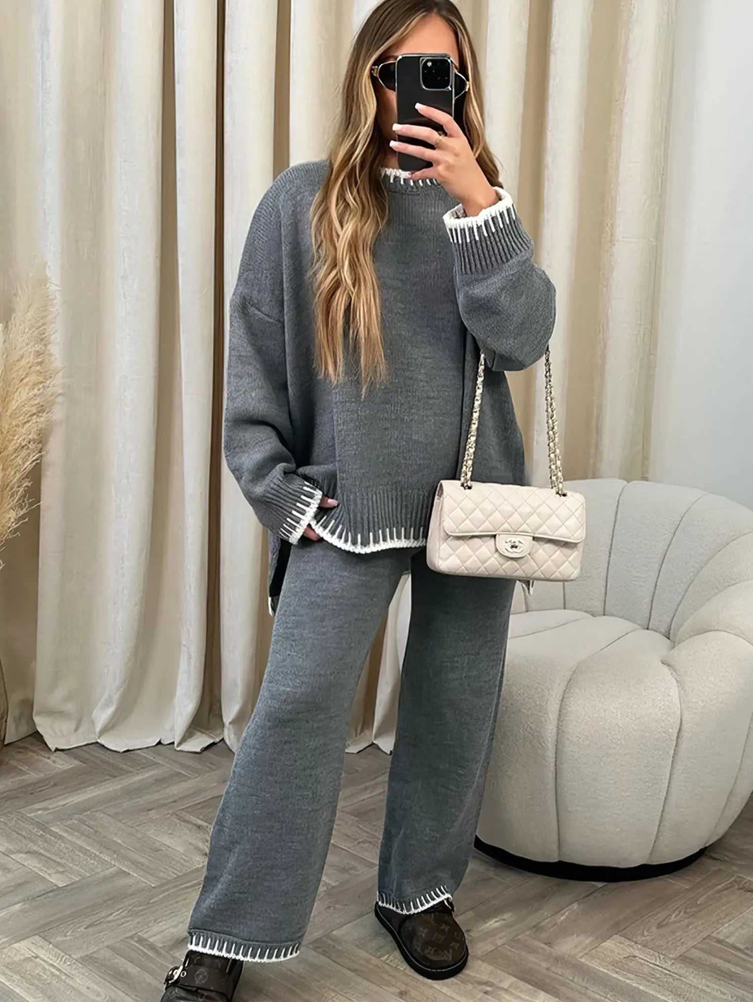 Adriana Castellane | Oversized Knit Wide Leg Lounge Set For Women