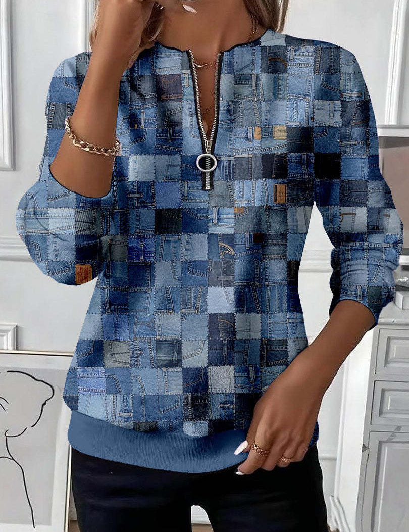 Charlotte Dubois | Abstract Print Half-Zip Top For Women