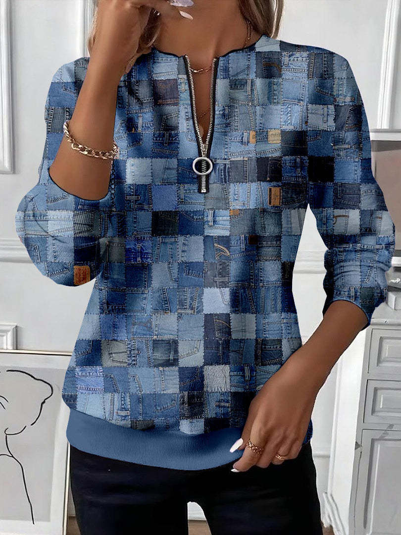 Charlotte Dubois | Abstract Print Half-Zip Top For Women