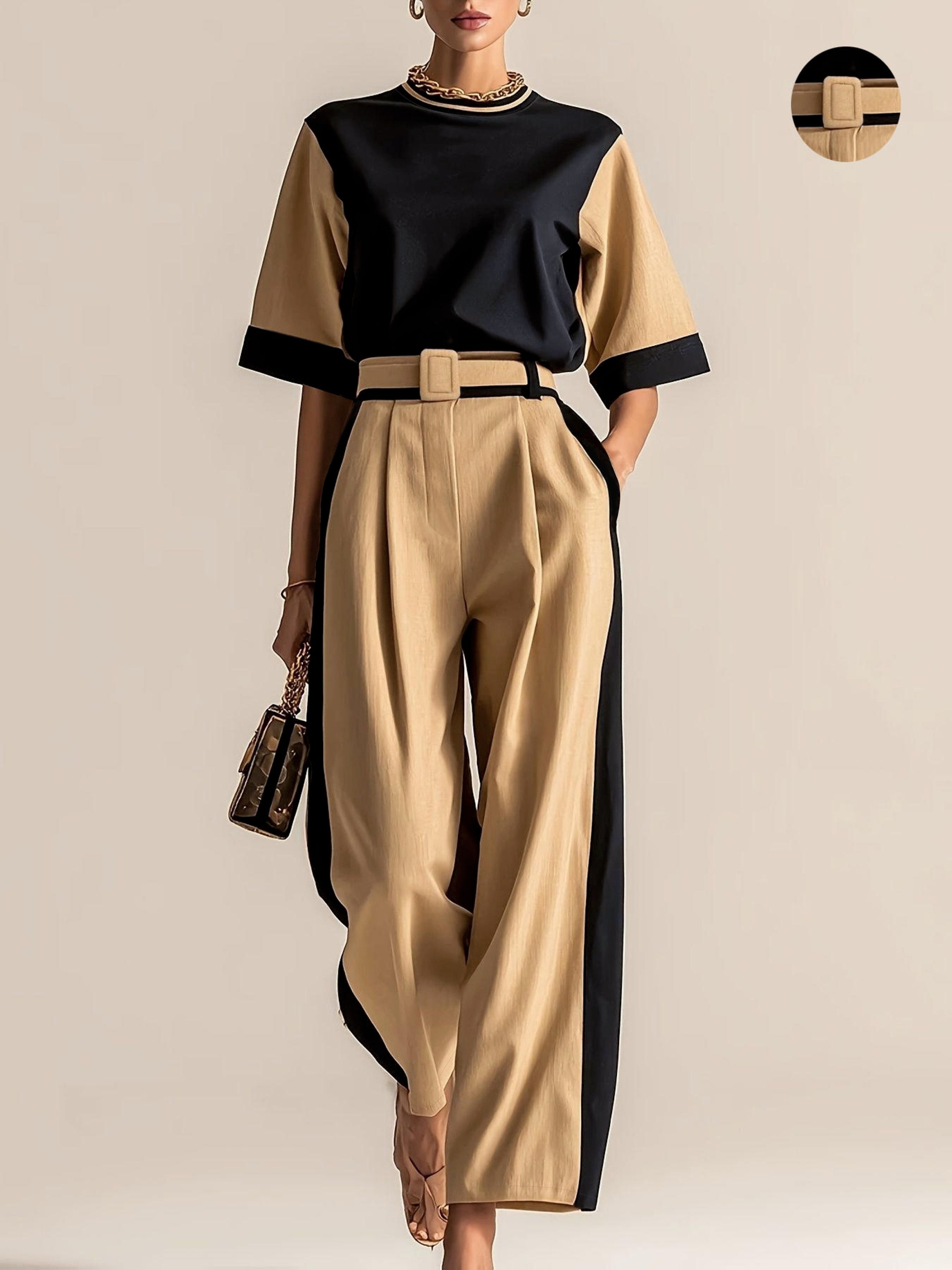 Noelle Castagne | Contrast-Trim Wide-Leg Two-Piece Set For Women