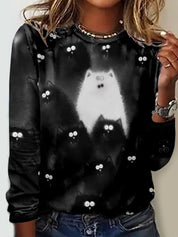 Josephine Lambert | Halloween Cat Print Long Sleeve Top For Women