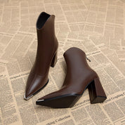 Amélie Rousset | Pointed Toe Chunky Heel Ankle Booties For Women