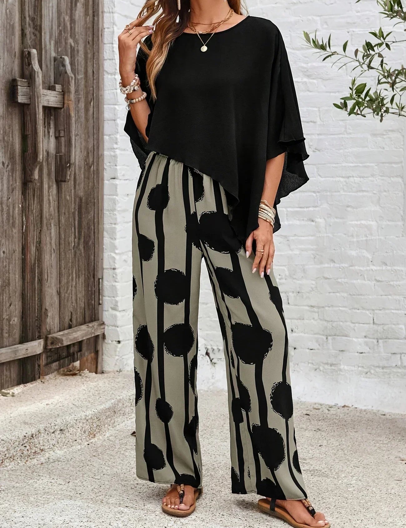 Odessa Fairverne | Women's Batwing Top & Wide Leg Print Pants Set