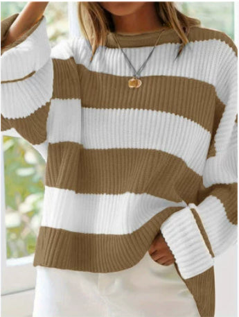 Lucienne Bardot | Striped Oversized Knit Sweater For Women
