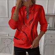 Sylvaine Hollcroft | Geometric Print Quarter-Zip Sweatshirt For Women