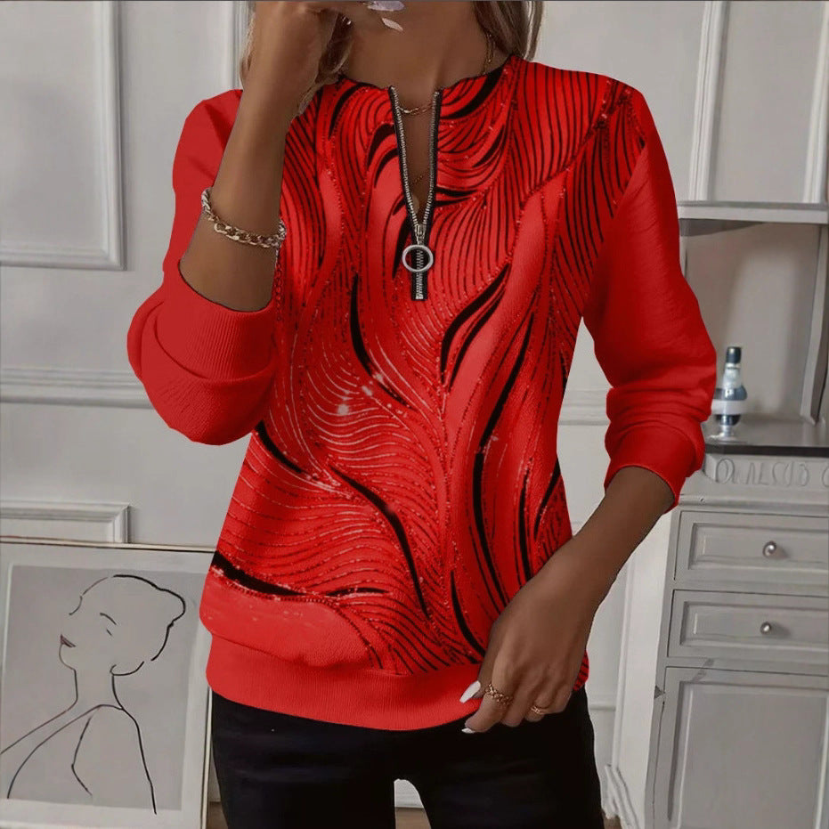 Sylvaine Hollcroft | Geometric Print Quarter-Zip Sweatshirt For Women