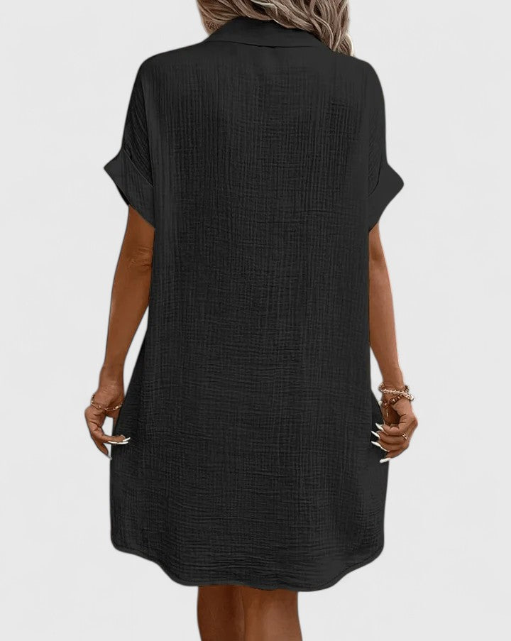 Arabella Winslow | Yellow Button-Down Short Sleeve Mini Shirt Dress