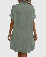 Arabella Winslow | Yellow Button-Down Short Sleeve Mini Shirt Dress