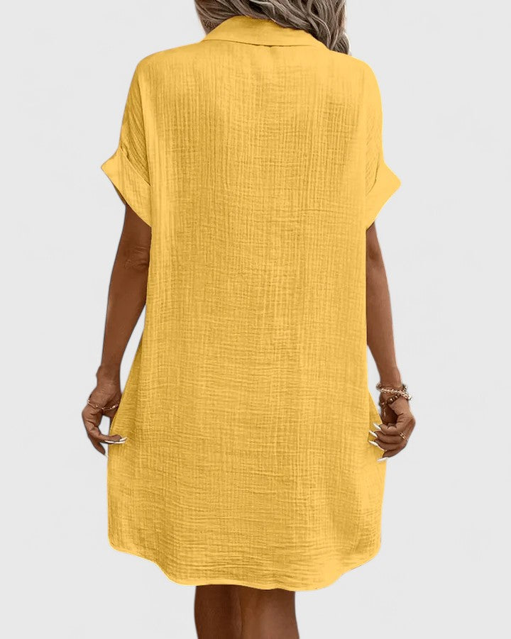 Arabella Winslow | Yellow Button-Down Short Sleeve Mini Shirt Dress