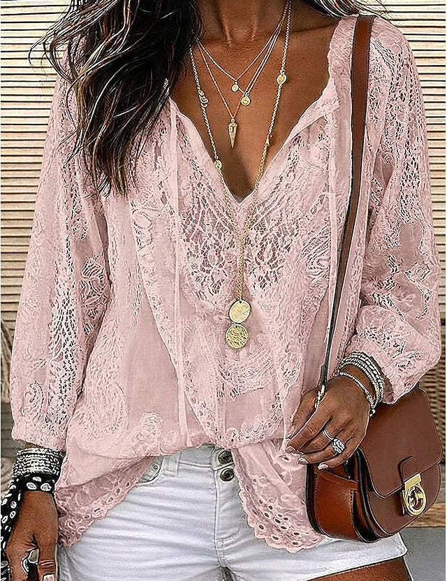 Simone Ardennes | Boho Lace-Trim Blouse For Women