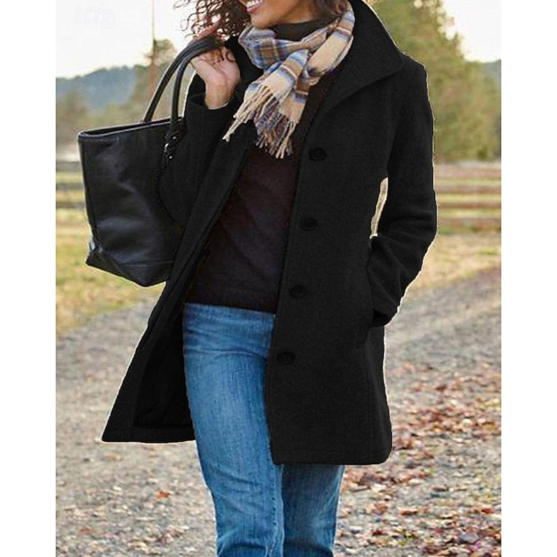 Margaux Delacroix | Turndown Collar Wool-Blend Coat For Women