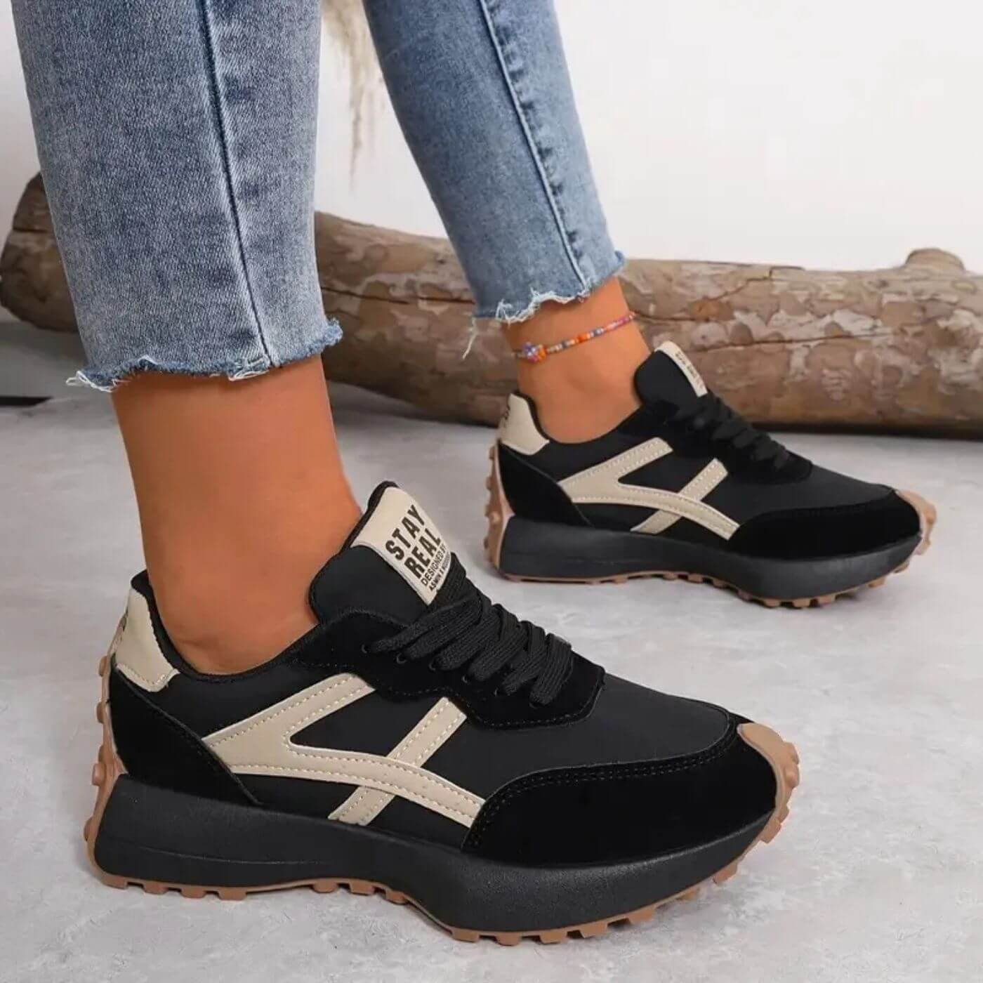 Genevieve Stormcroft | Green & Tan Orthopedic Lace-Up Sneakers