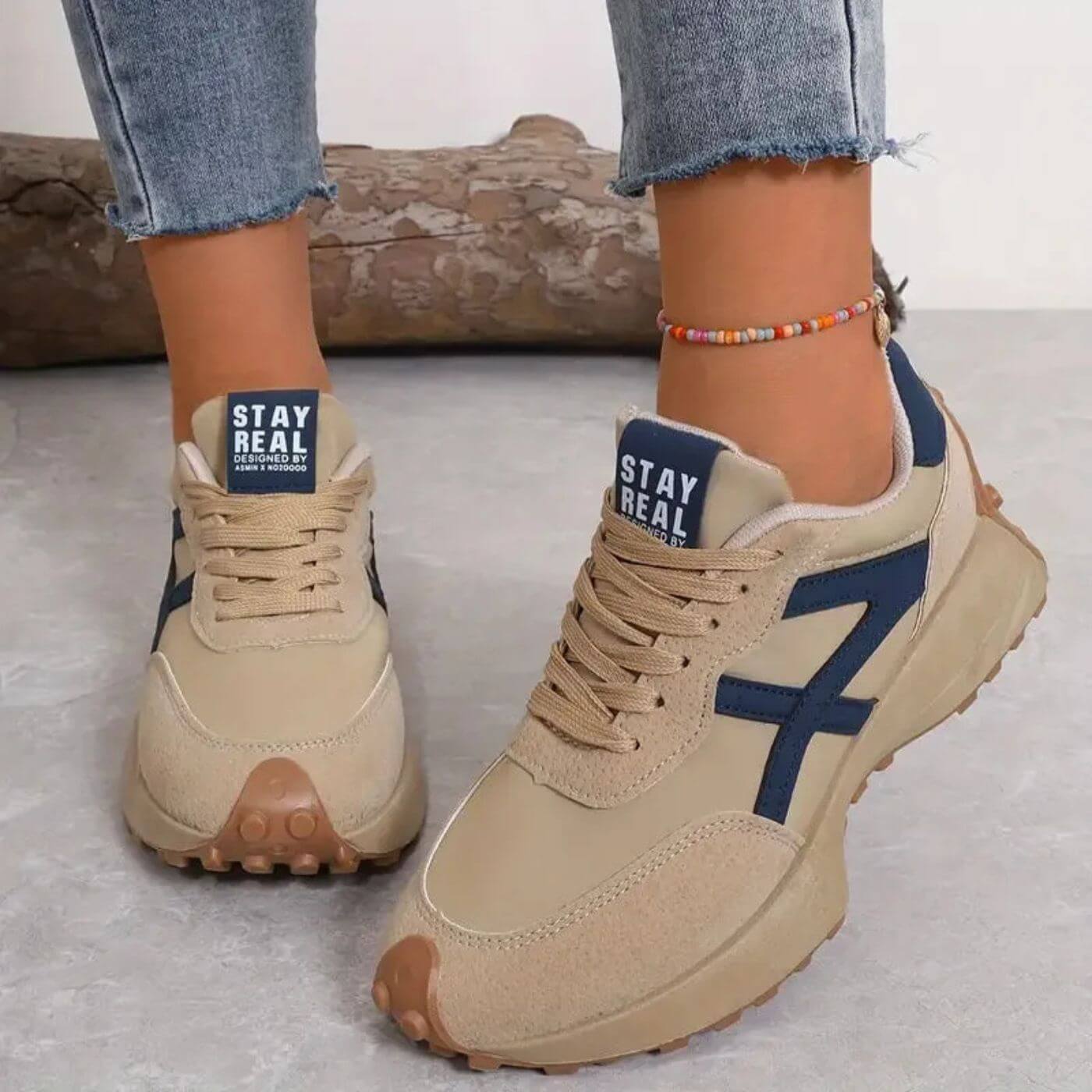 Genevieve Stormcroft | Green & Tan Orthopedic Lace-Up Sneakers