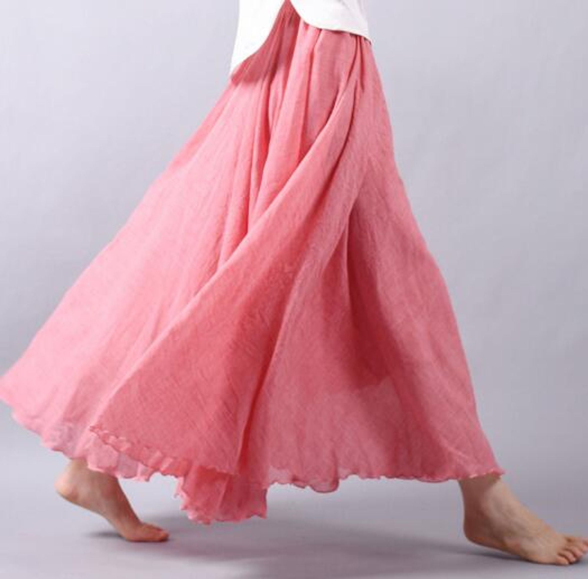 Christelle Duvalois | Blue Flowy Linen Maxi Skirt