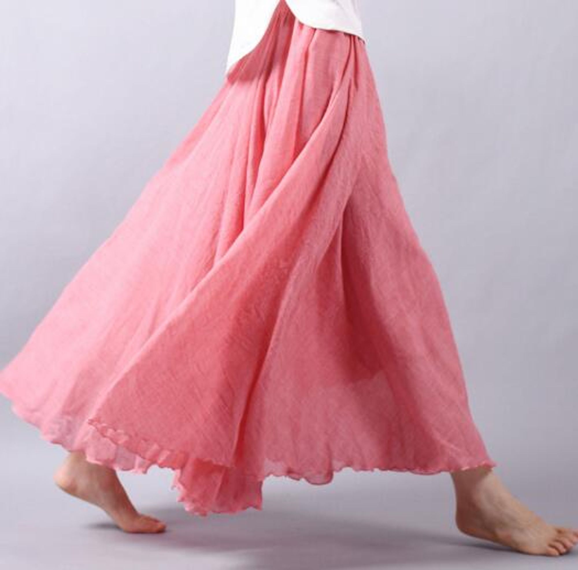 Christelle Duvalois | Blue Flowy Linen Maxi Skirt