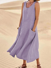 Marguerite Vosclaire | Sleeveless Linen Maxi Dress with Pockets