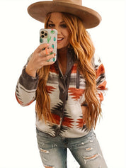 Rosalie Kingston | Aztec Print Fleece Jacket With Snap-Front Closure