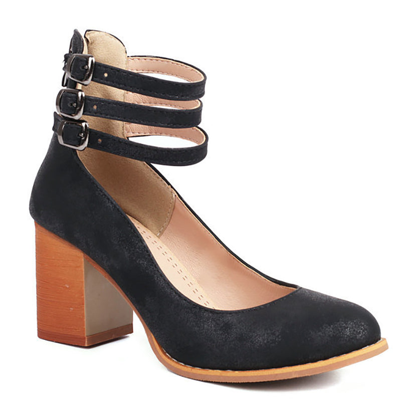 Mathilde Renoncourt | Tan Block Heel Sandal with Double Ankle Strap