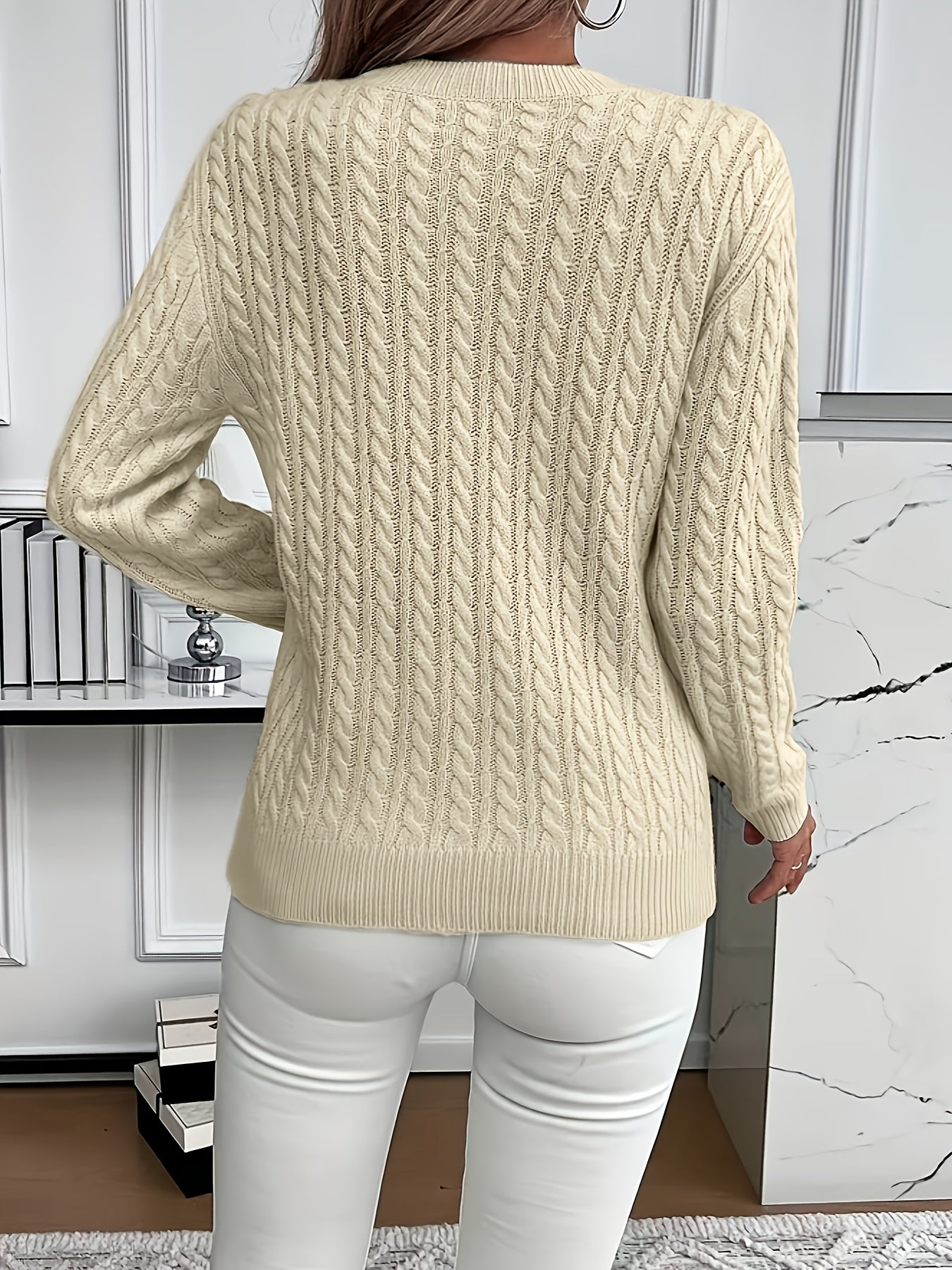 Simone Aldridge | Cable-Knit Round Neck Sweater For Women