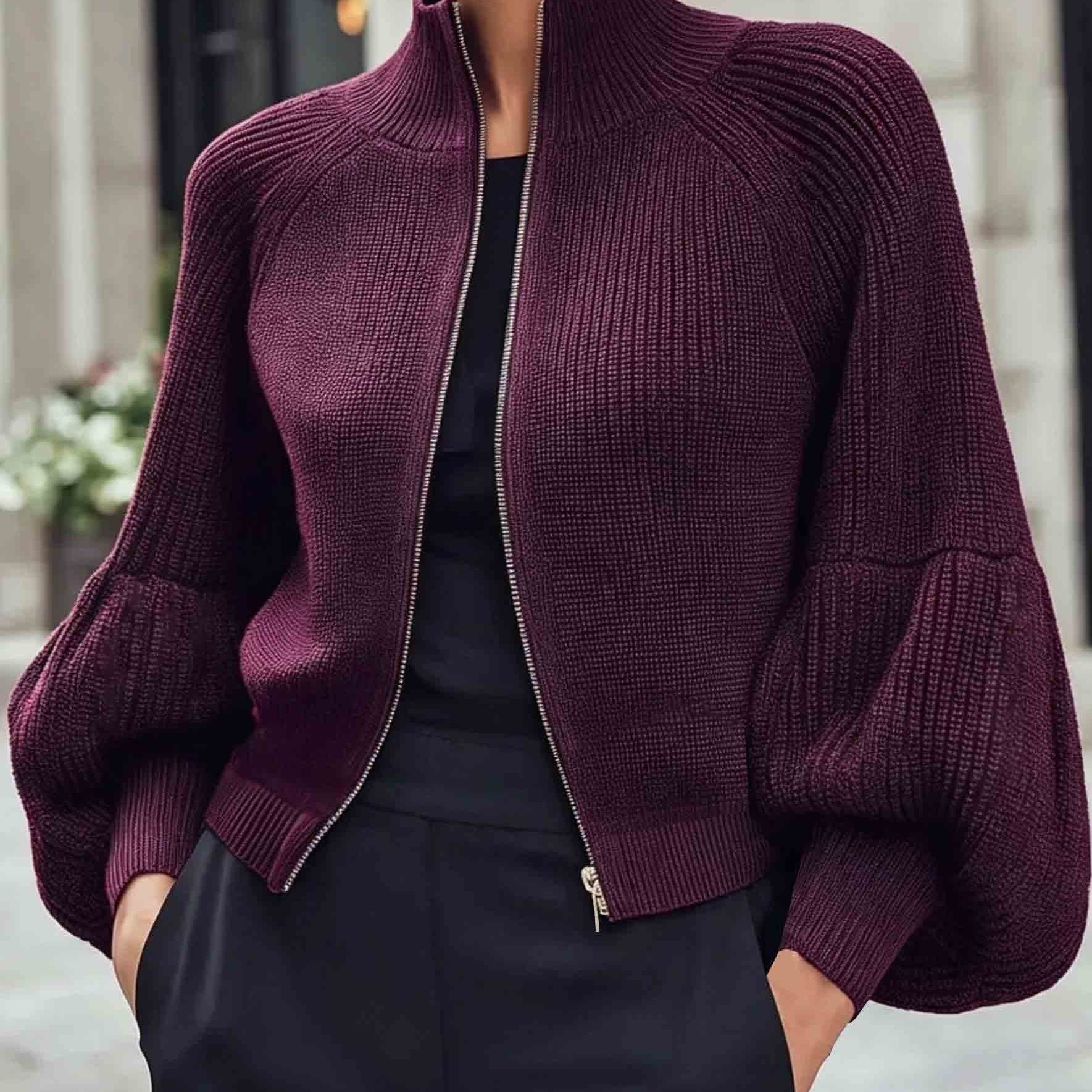 Isadora Pelletier | Puff-Sleeve Zip-Up Sweater For Women