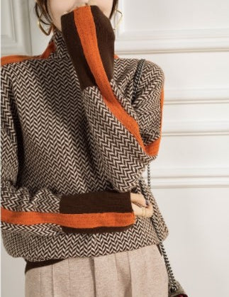 Georgie Braycombe | Stripe Sleeve Turtleneck Sweater For Women