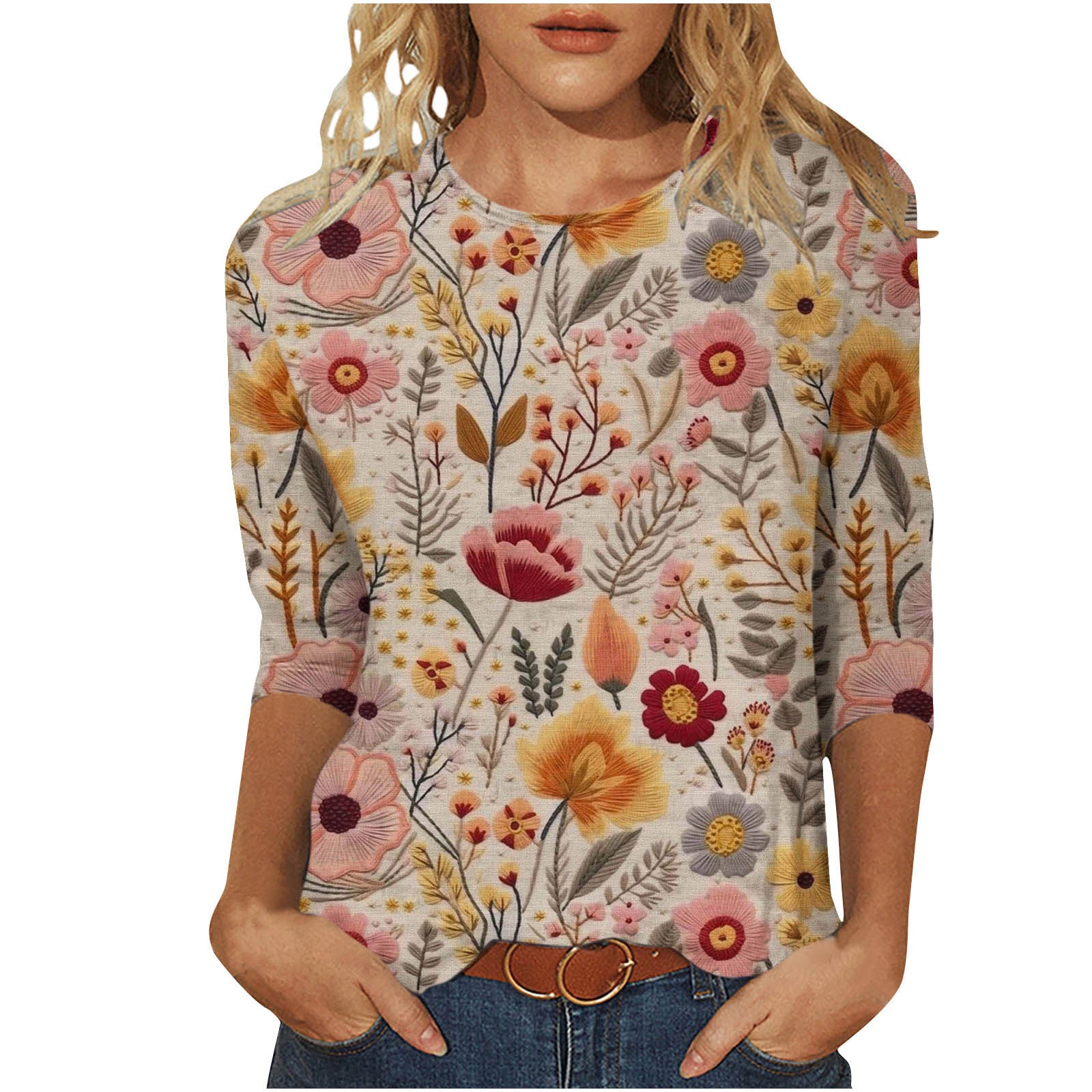 Isadora Winslow | 3D Floral Print Round Neck Top For Women
