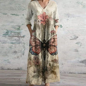 Fleurdelise Ashgrove | Floral Patchwork Maxi Dress with V-Neck