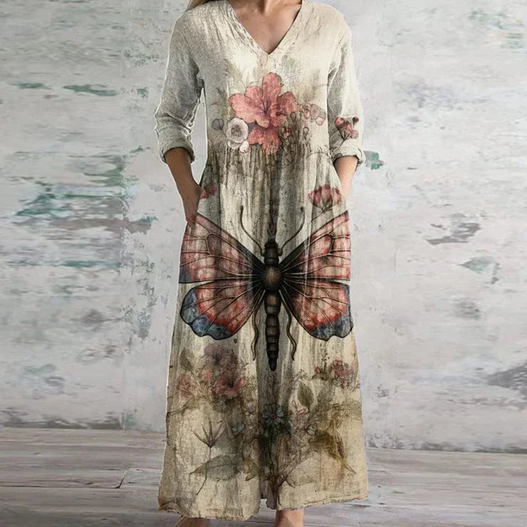 Fleurdelise Ashgrove | Floral Patchwork Maxi Dress with V-Neck