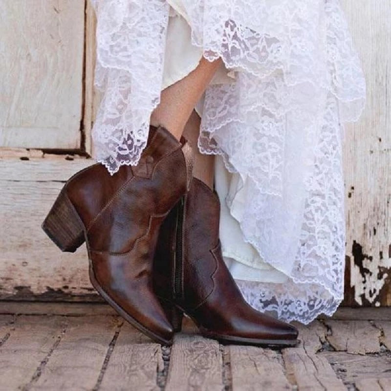 Giselle Chambord | Pointed Toe Cowboy Boots With Side Zip For Women