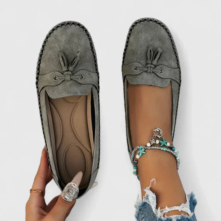 Théophanie Ravencroft | Navy Blue Suede Bow Loafers