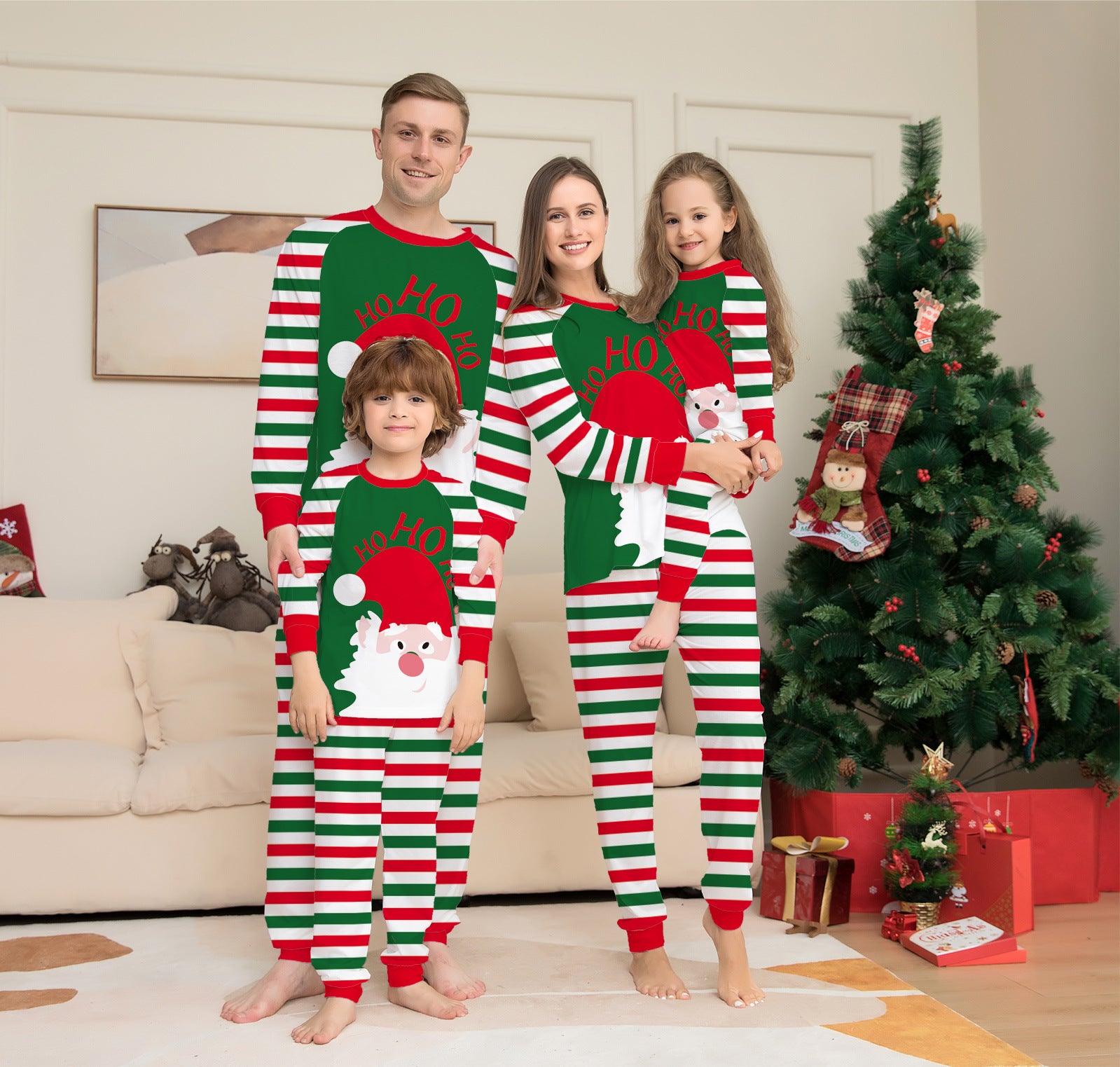Yule Cheer | Red Striped Santa Print Christmas Pajamas Unisex & Family