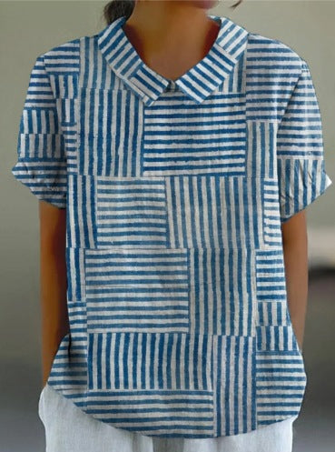 Elara Windmere | Striped Patchwork Short-Sleeve Top For Women