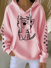 Natalie Fairchild | Cat Print Waffle Hoodie For Women