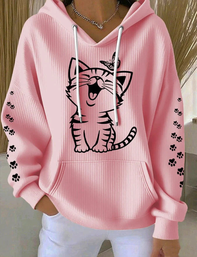 Natalie Fairchild | Cat Print Waffle Hoodie For Women