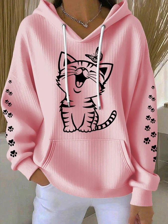 Natalie Fairchild | Cat Print Waffle Hoodie For Women