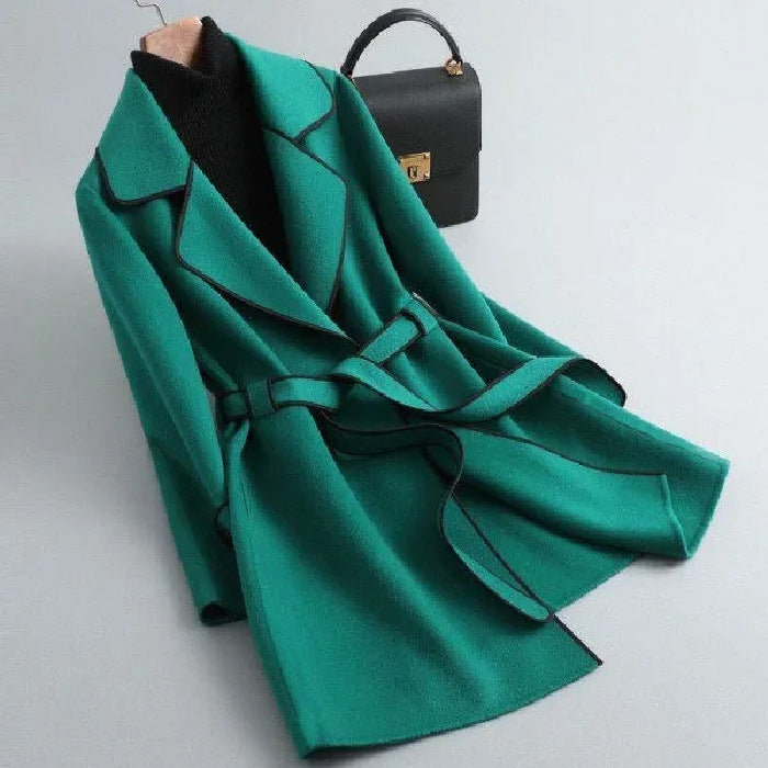 Charlotte Whitmore | Contrast Trim Wool Midi Coat For Women