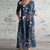 Fleurdelise Ashgrove | Floral Patchwork Maxi Dress with V-Neck