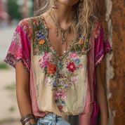Adriana Bellini | Floral Embroidered V-Neck Blouse For Women