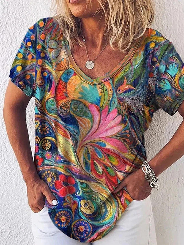 Vivienne Rosamond | Abstract Art Print V-Neck Top For Women