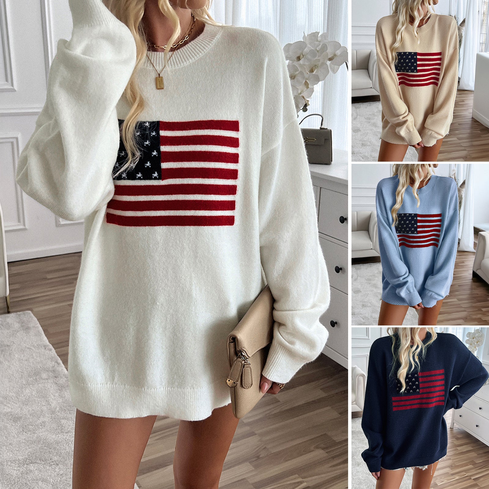 Sloane Hartfield | American Flag Oversized Sweater For Women